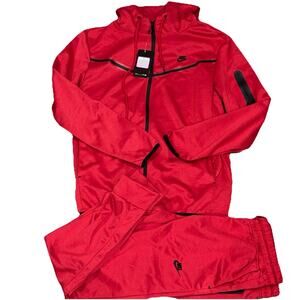Nike Tech Fleece Set Mens Full Zip Hoodie Jogger Pants 2-piece Set. Large- Red